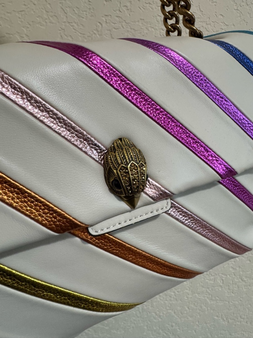 Kurt Geiger White Shoulder Bag with Multicolor Metallic Stripes - Picture 3 of 4